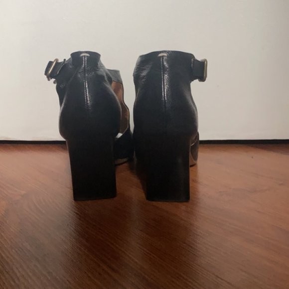 MMM Black Pebble Leather 3" Open Toe Heels - Picture 3 of 7